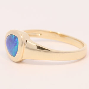 Yellow Gold Blue Green Solid Australian Boulder Opal Engagement Ring