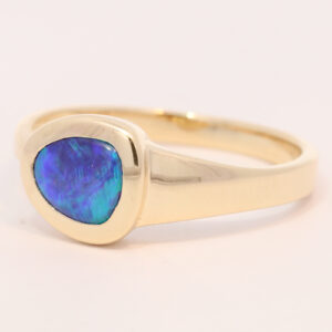 Yellow Gold Blue Green Solid Australian Boulder Opal Engagement Ring