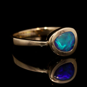 Yellow Gold Blue Green Solid Australian Boulder Opal Engagement Ring