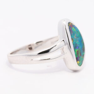 White Gold Blue Green Yellow Orange Red Solid Australian Boulder Opal Engagement Ring