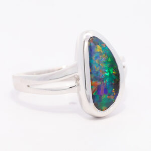 White Gold Blue Green Yellow Orange Red Solid Australian Boulder Opal Engagement Ring