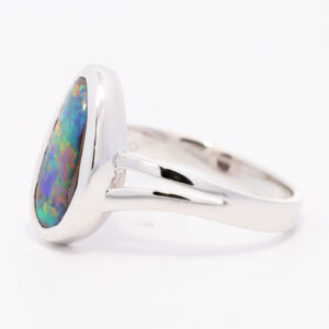 White Gold Blue Green Yellow Orange Red Solid Australian Boulder Opal Engagement Ring