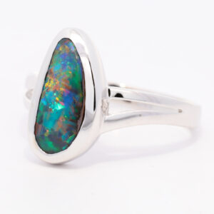 White Gold Blue Green Yellow Orange Red Solid Australian Boulder Opal Engagement Ring