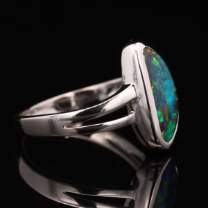 White Gold Blue Green Yellow Orange Red Solid Australian Boulder Opal Engagement Ring