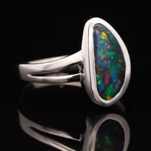 White Gold Blue Green Yellow Orange Red Solid Australian Boulder Opal Engagement Ring