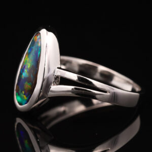 White Gold Blue Green Yellow Orange Red Solid Australian Boulder Opal Engagement Ring