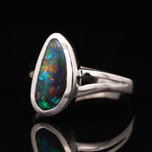 White Gold Blue Green Yellow Orange Red Solid Australian Boulder Opal Engagement Ring