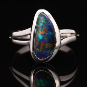 White Gold Blue Green Yellow Orange Red Solid Australian Boulder Opal Engagement Ring