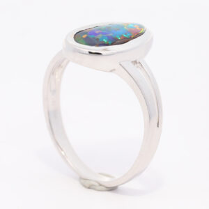 White Gold Blue Green Yellow Orange Red Solid Australian Boulder Opal Engagement Ring