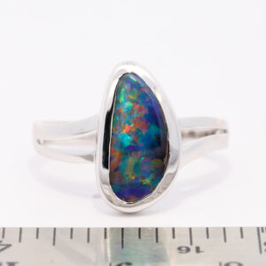 White Gold Blue Green Yellow Orange Red Solid Australian Boulder Opal Engagement Ring