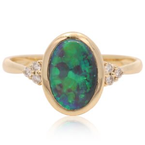 Yellow Gold Blue Green Purple Black Opal and Diamond Ring