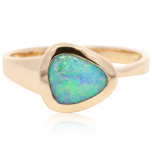 Yellow Gold Blue Green Boulder Opal Ring