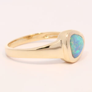 Yellow Gold Blue Green Solid Australian Boulder Opal Engagement Ring