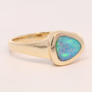 Yellow Gold Blue Green Solid Australian Boulder Opal Engagement Ring