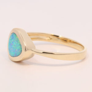 Yellow Gold Blue Green Solid Australian Boulder Opal Engagement Ring