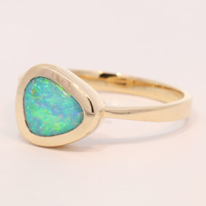 Yellow Gold Blue Green Solid Australian Boulder Opal Engagement Ring