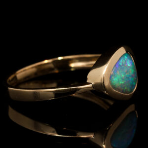 Yellow Gold Blue Green Solid Australian Boulder Opal Engagement Ring