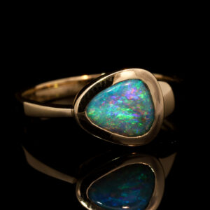 Yellow Gold Blue Green Solid Australian Boulder Opal Engagement Ring