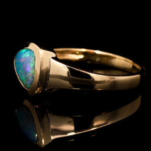 Yellow Gold Blue Green Solid Australian Boulder Opal Engagement Ring