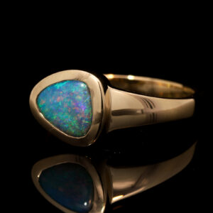 Yellow Gold Blue Green Solid Australian Boulder Opal Engagement Ring