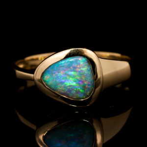 Yellow Gold Blue Green Solid Australian Boulder Opal Engagement Ring