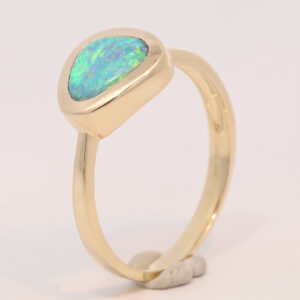 Yellow Gold Blue Green Solid Australian Boulder Opal Engagement Ring