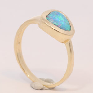 Yellow Gold Blue Green Solid Australian Boulder Opal Engagement Ring