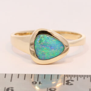 Yellow Gold Blue Green Solid Australian Boulder Opal Engagement Ring