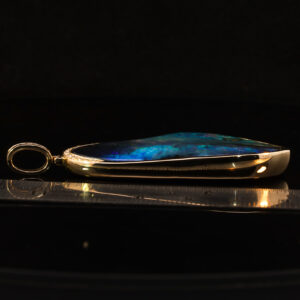 Yellow Gold Blue Green Purple Solid Australian Boulder Opal and Diamond Pendant Necklace