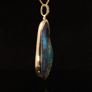 Yellow Gold Blue Green Purple Solid Australian Boulder Opal and Diamond Pendant Necklace