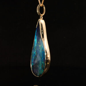 Yellow Gold Blue Green Purple Solid Australian Boulder Opal and Diamond Pendant Necklace