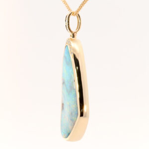 Yellow Gold Blue Green Purple Solid Australian Boulder Opal and Diamond Pendant Necklace