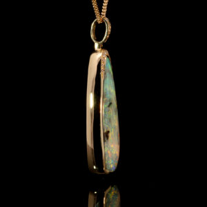 Yellow Gold Blue Green Purple Solid Australian Boulder Opal and Diamond Pendant Necklace