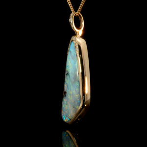 Yellow Gold Blue Green Purple Solid Australian Boulder Opal and Diamond Pendant Necklace