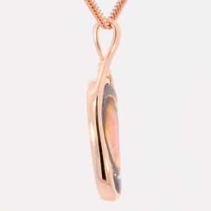 Rose Gold Blue Green Yellow Orange Solid Australian Boulder Opal and Diamond Pendant Necklace