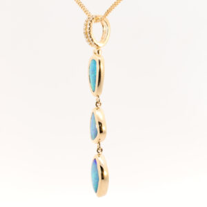 Yellow Gold Blue Green Solid Australian Boulder Opal and Diamond Pendant Necklace