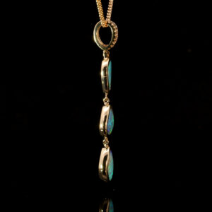 Yellow Gold Blue Green Solid Australian Boulder Opal and Diamond Pendant Necklace