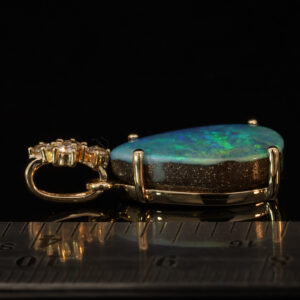 Yellow Gold Blue Green Purple Solid Australian Boulder Opal and Diamond Pendant Necklace