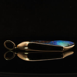 Yellow Gold Blue Green Purple Solid Australian Boulder Opal and Diamond Pendant Necklace