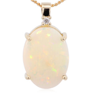 Yellow Gold Green Yellow Orange Red White Crystal Opal and Diamond Pendant