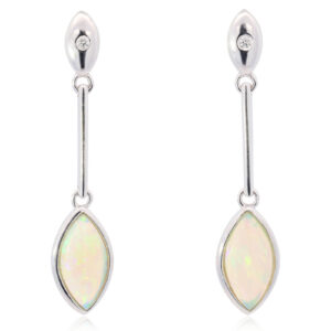 White Gold Blue Green Solid Australian Crystal Opal and Diamond Drop Earrings