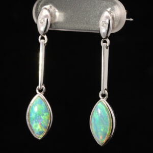 White Gold Blue Green Solid Australian Crystal Opal and Diamond Drop Earrings