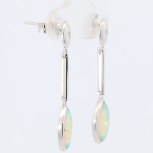 White Gold Blue Green Solid Australian Crystal Opal and Diamond Drop Earrings