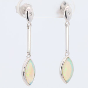 White Gold Blue Green Solid Australian Crystal Opal and Diamond Drop Earrings