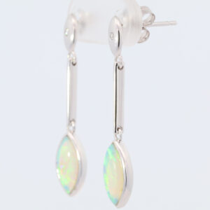 White Gold Blue Green Solid Australian Crystal Opal and Diamond Drop Earrings