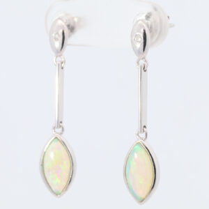 White Gold Blue Green Solid Australian Crystal Opal and Diamond Drop Earrings