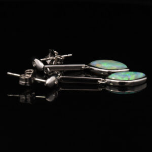 White Gold Blue Green Solid Australian Crystal Opal and Diamond Drop Earrings