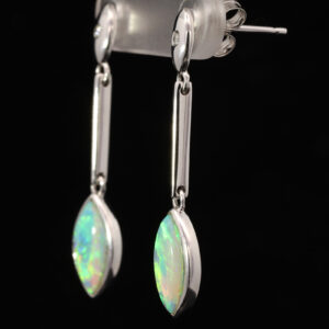 White Gold Blue Green Solid Australian Crystal Opal and Diamond Drop Earrings