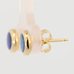 Yellow Gold Blue Green Australian Doublet Opal Stud Earrings