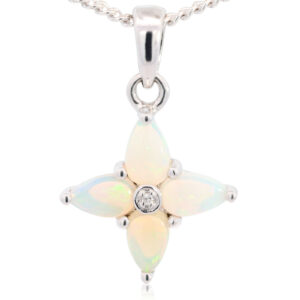 White Gold Blue Green Yellow Orange Pink Solid Australian Crystal Opal and Diamond Pendant